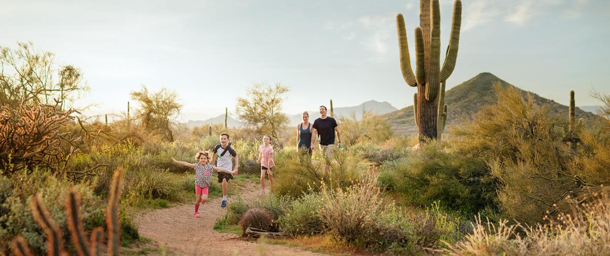 Family hiking with kids in the outdoors of Scottsdale