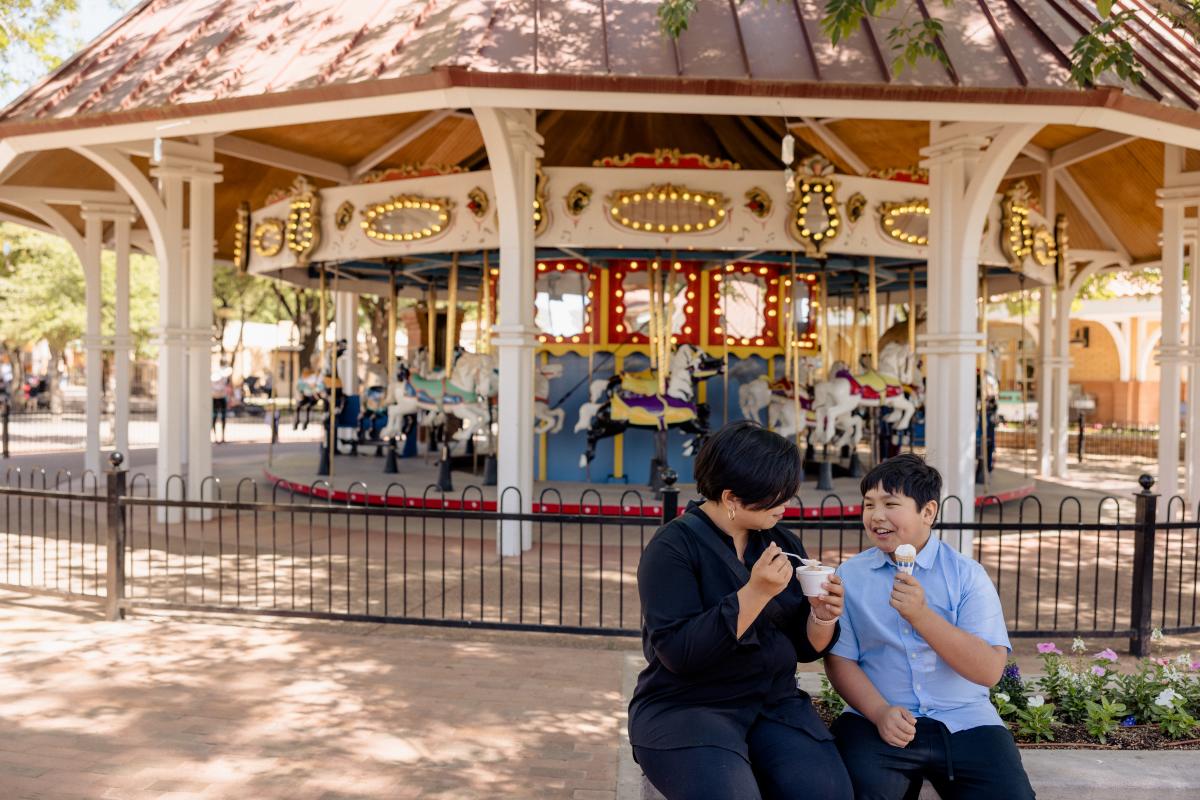 Family enjoying ice cream at McCormick-Stillman Railroad Park