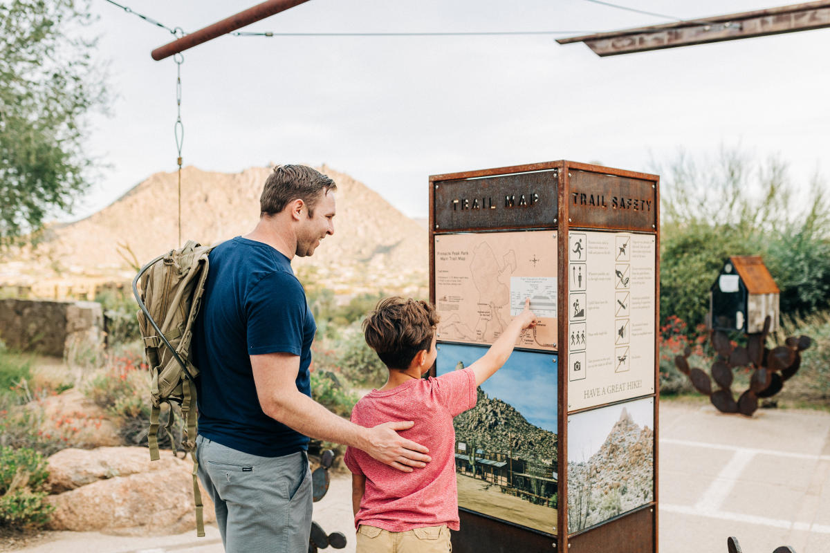 Hiking family at trailhead