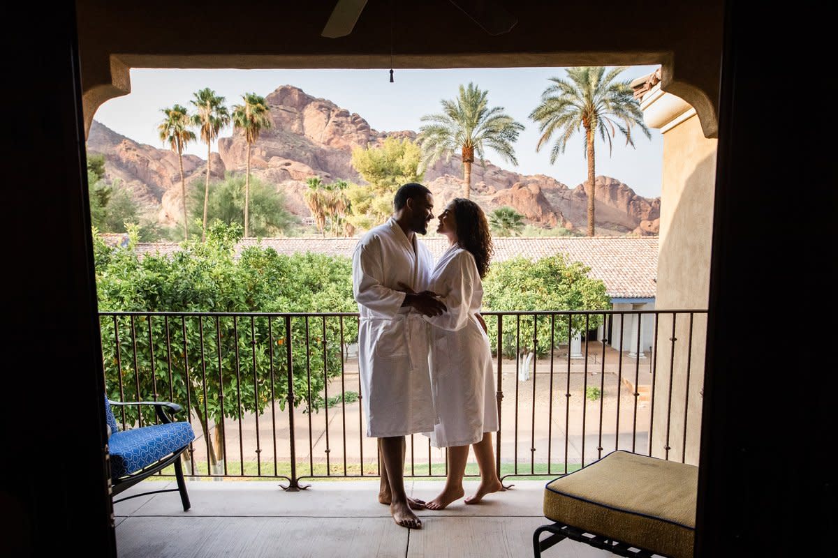 Guestroom patio overlooking Camelback Mountain at Omni Scottsdale Resort & Spa at Montelucia